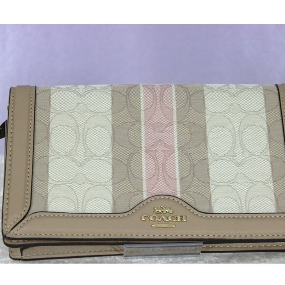 Coach Signature Stripe Canvas & Leather Crossbody Wallet (No strap) - Picture 1 of 9